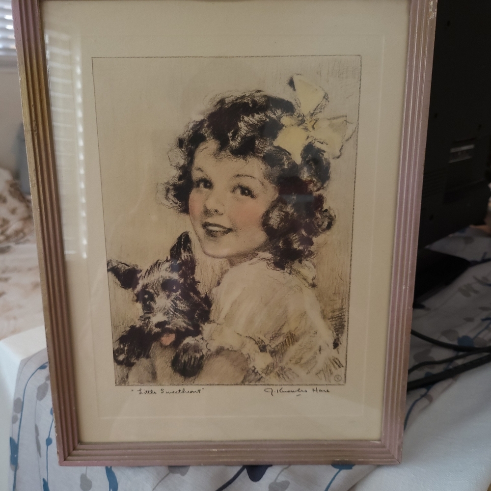 J. Knowles Hare "Little Sweetheart" Framed Colorized Etching